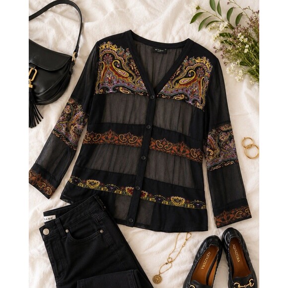 Etro Tops - ETRO Milano Sheer Paisley Button Front Blouse Made in Italy IT 38